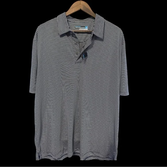 New XL Roundtree & Yorke Performance Striped Polo - Navy Blue & Gray - Picture 2 of 6